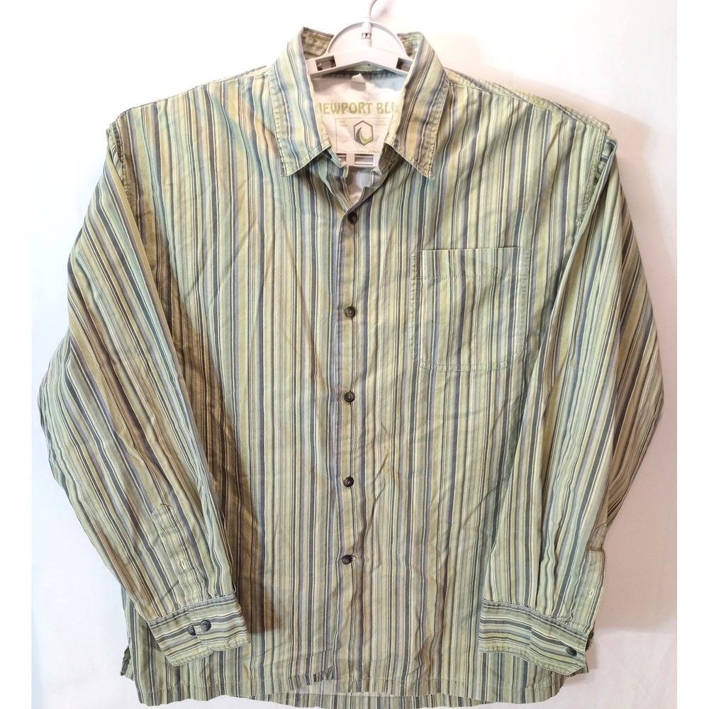 Newport Blue Long Sleeve Button Down Men's Shirt, Large, Green Stripes